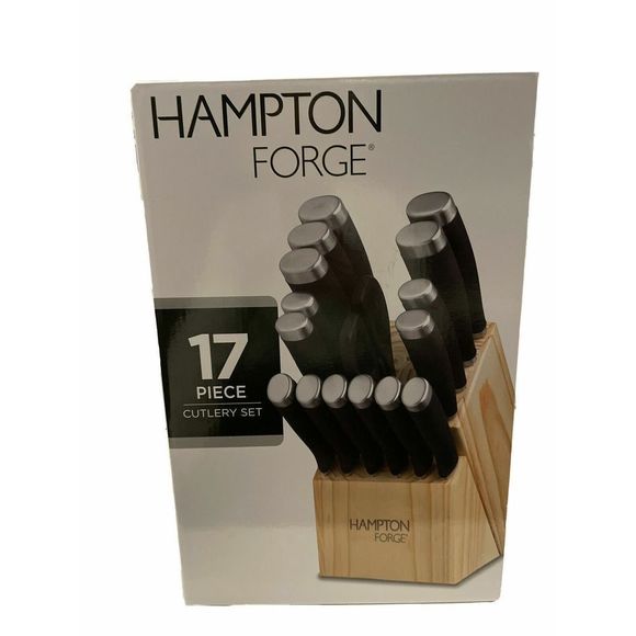 Hampton Forge 17 Piece Epicure Knife Block Cutlery Set Black Silver  $120 - Picture 1 of 4